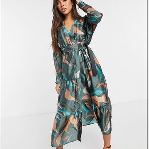 ASOS satin tiered wrap maxi dress